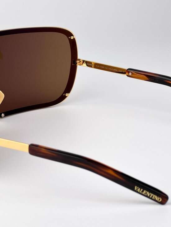 Valentino Sunglasses Gold Titanium Oversized Mask Brown Model V-ROMASK VLS-120 B